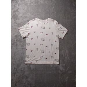 White Nike AOP All Over Print Cotton Swoosh T-Shirt Adult Size L Rare